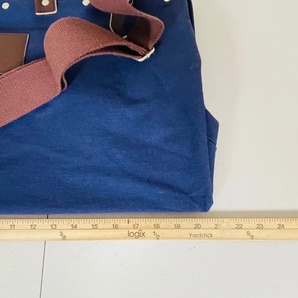 Line‎ of Trade Weekender Duffel Bag Blue Canvas Leather Trim Travel Overnight